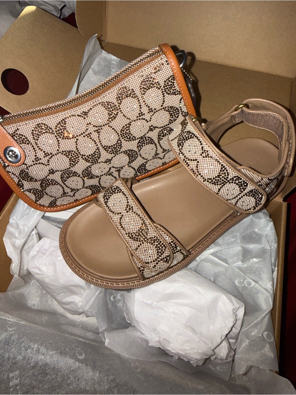 Coach
Brynn Sandal and matching Swinger 20 bag In Crystal Signature Jacquard